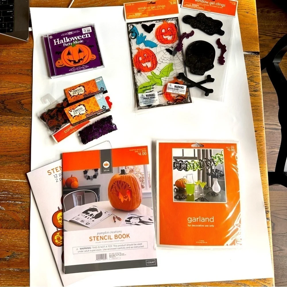 Target Bundle of Halloween Party Supplies. Confetti. Window Gels. Garland. Music